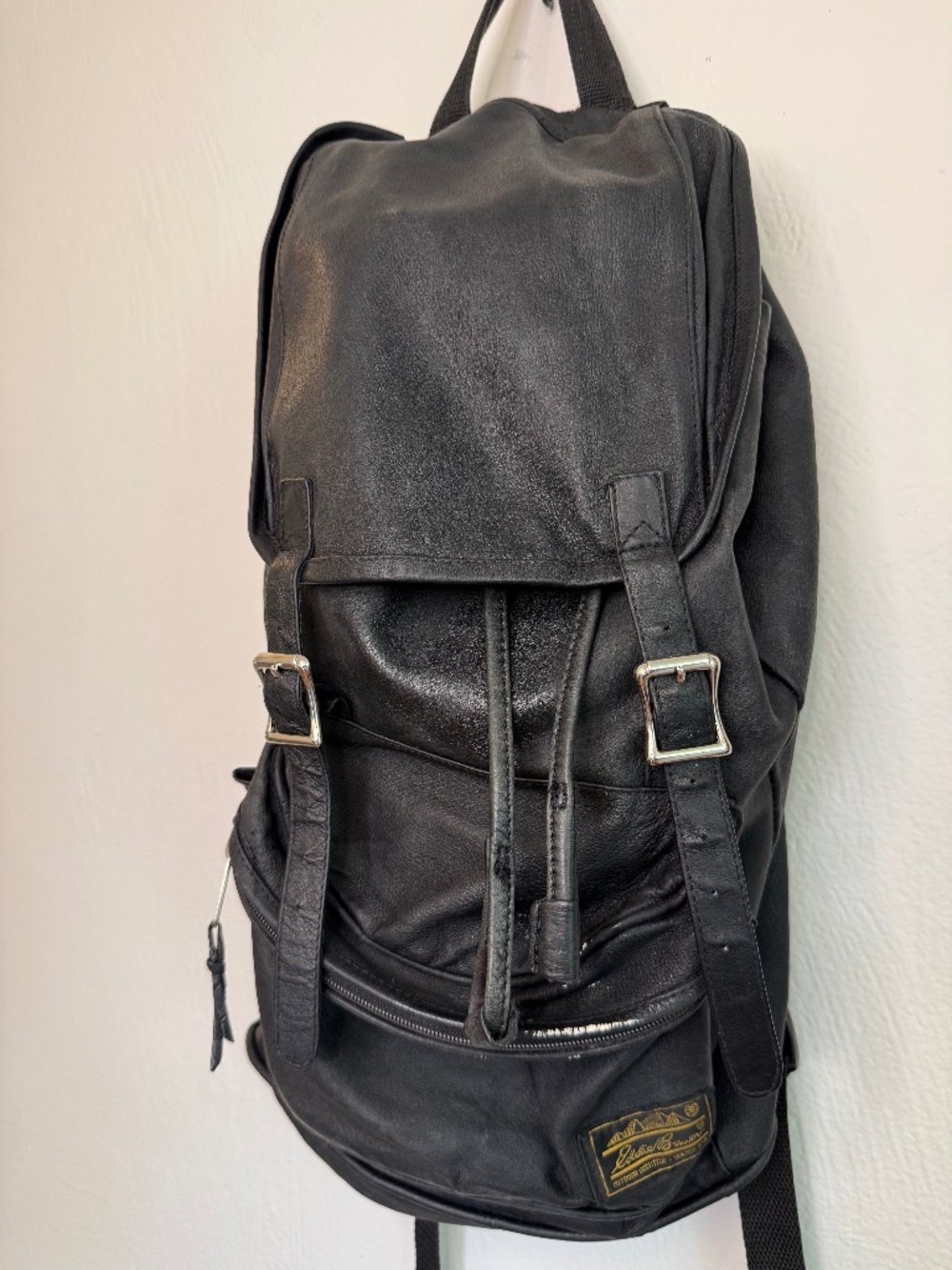Vintage Eddie Bauer Black 100% Real Leather Backpack